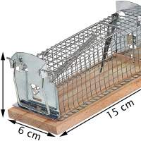 Animal trap mouse trap 15 x 6 cm, wood with wire cage live trap